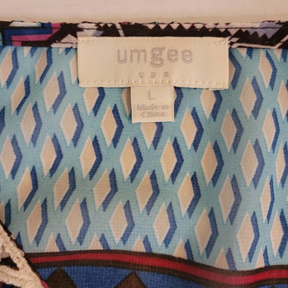 Umgee‎ Women's V-Neck Crochet Trim Paisley Stripe Tassel Popover Boho Size Large - Picture 7 of 12